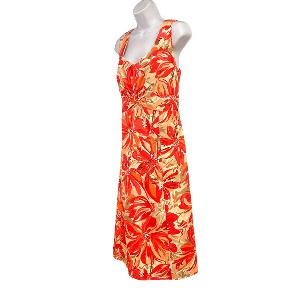 Coldwater Creek Red & Beige Floral Sleeveless Dress Size 16 Elegant A-Line Style - Picture 1 of 7